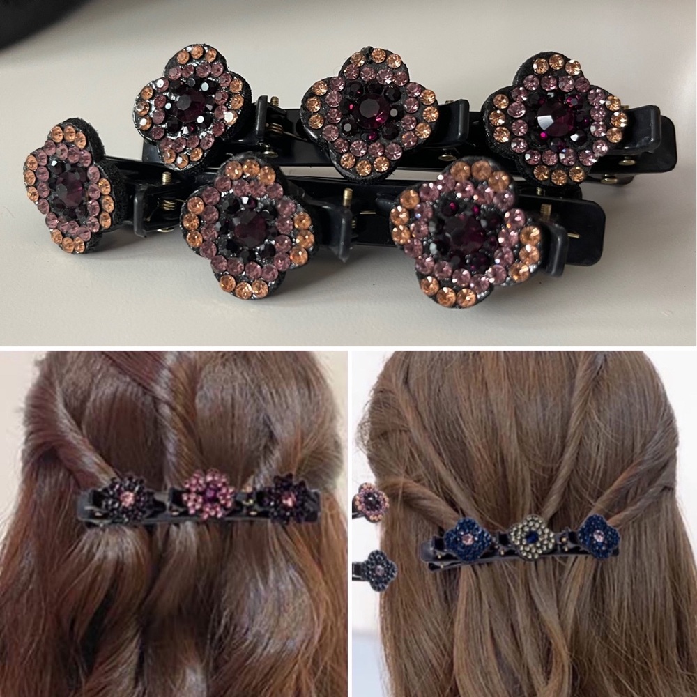 3/$15 Set of Rhinestone Flower Braiding Hair Clips